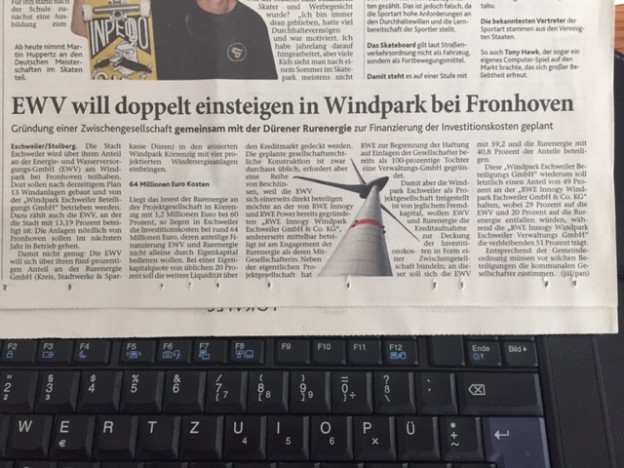 AN Artikel „EWV will doppelt einsteigen in Windpark Fronhoven“